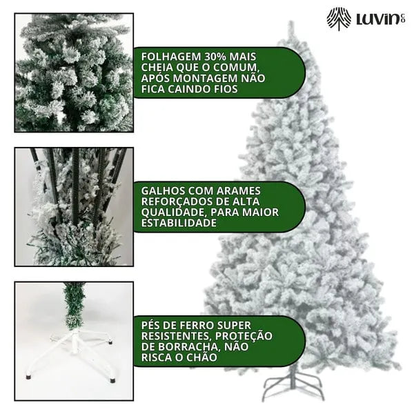 Árvore De Natal Pinheiro Nevada 1,80m 600 Galhos Premium Tradicional Grande Branca Cheia Neve Luxo Luvinco