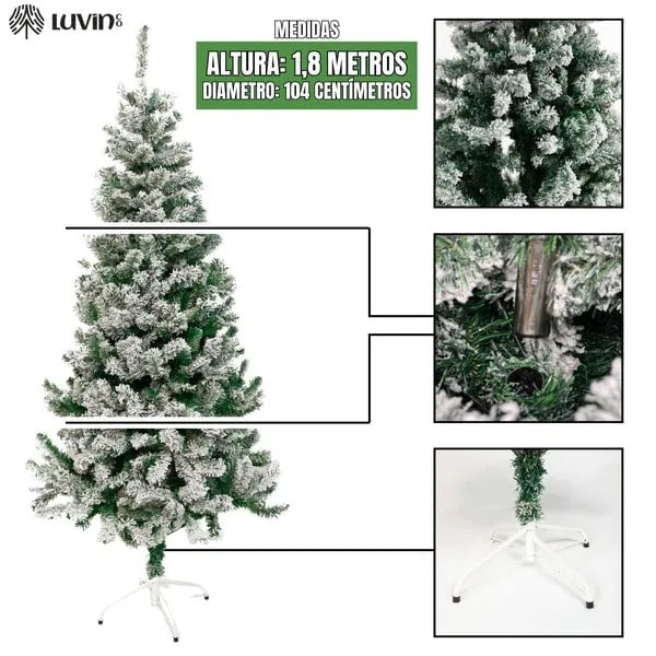 Árvore De Natal Pinheiro Nevada 1,80m 600 Galhos Premium Tradicional Grande Branca Cheia Neve Luxo Luvinco