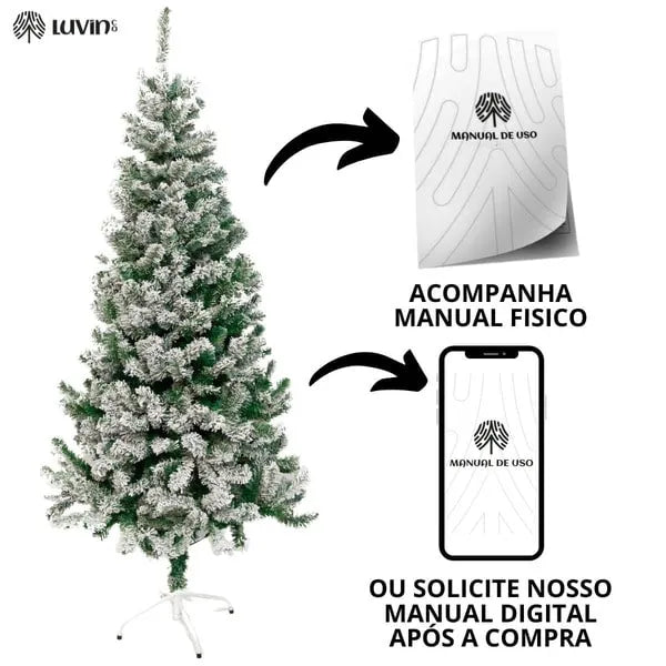 Árvore De Natal Pinheiro Nevada 1,80m 600 Galhos Premium Tradicional Grande Branca Cheia Neve Luxo Luvinco