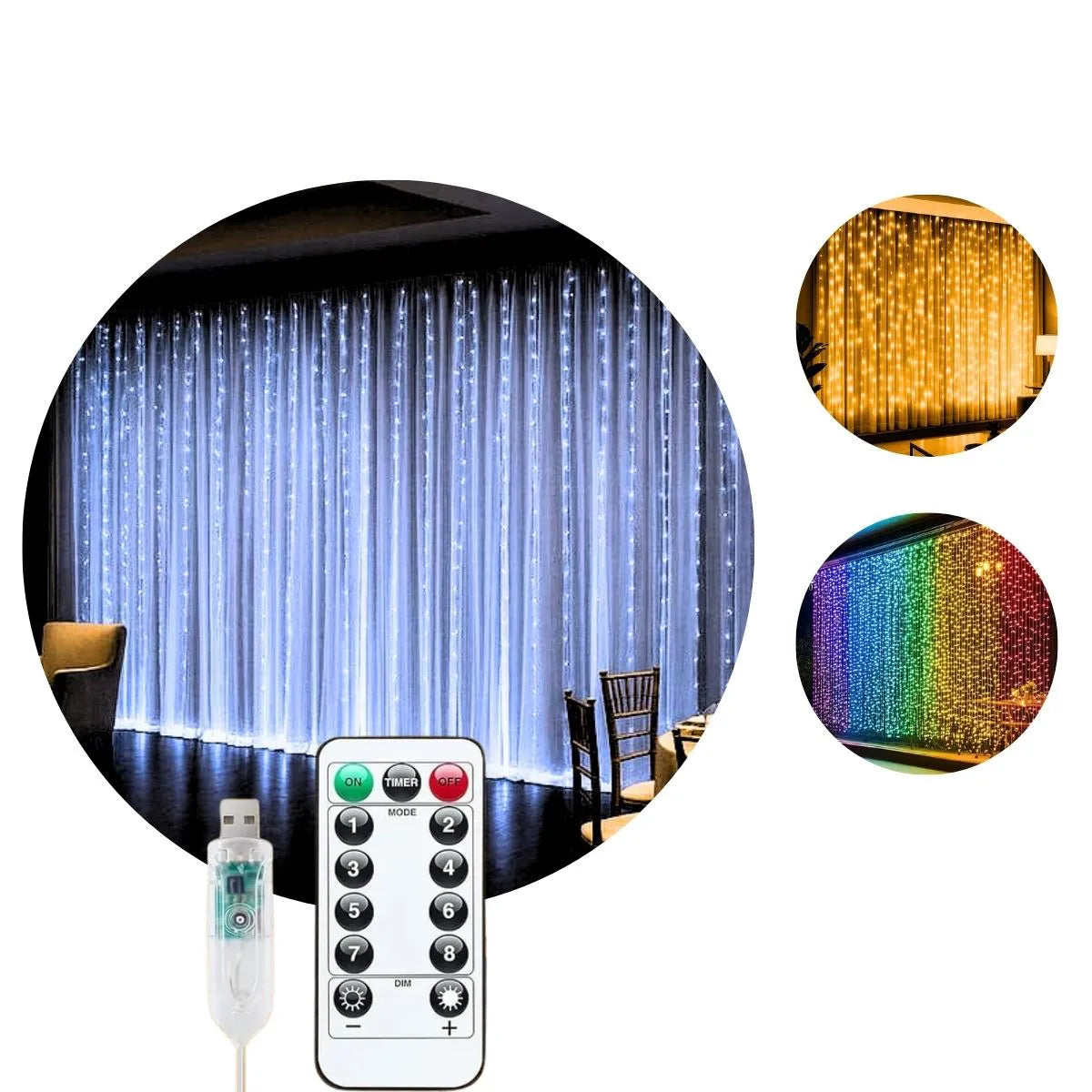 Cortina 300 Leds 3x3m Pisca Pisca USB IP44 8 Modos De Iluminação Luzes De Fada Decoração Natal Festa LuvinCo