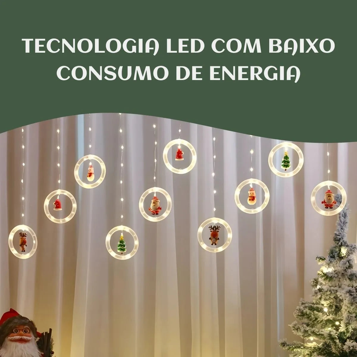 Pisca Cascata 130 Led IP65 Prova De Água 3,0m Cortina Varal Figura Decoração Natal Varal LuvinCo Bivolt