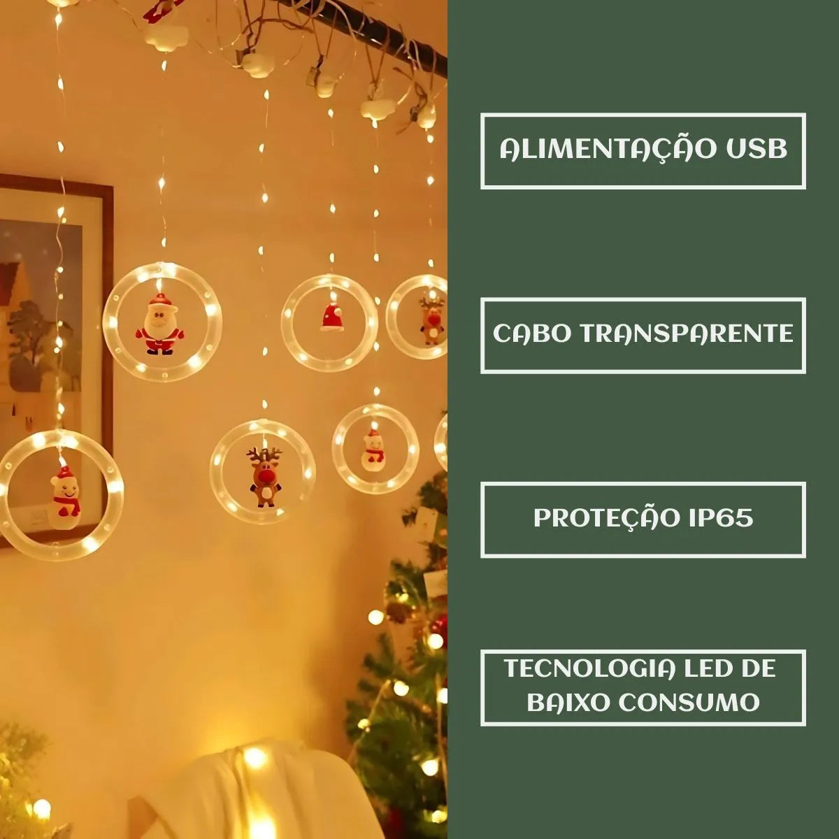 Pisca Cascata 130 Led IP65 Prova De Água 3,0m Cortina Varal Figura Decoração Natal Varal LuvinCo Bivolt