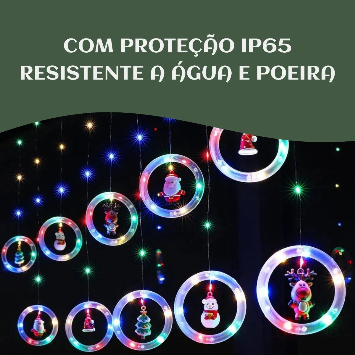 Pisca Cascata 130 Led IP65 Prova De Água 3,0m Cortina Varal Figura Decoração Natal Varal LuvinCo Bivolt