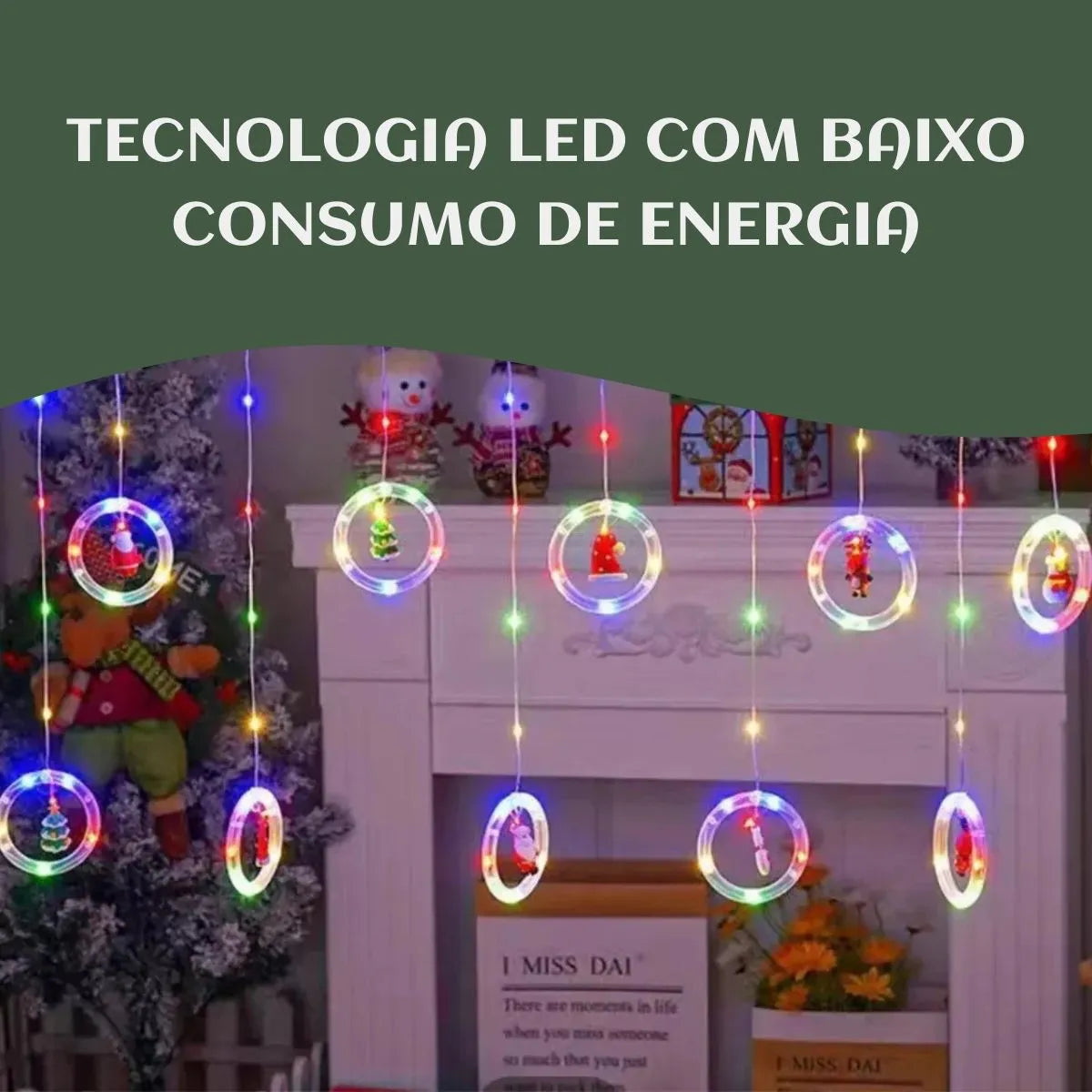 Pisca Cascata 130 Led IP65 Prova De Água 3,0m Cortina Varal Figura Decoração Natal Varal LuvinCo Bivolt