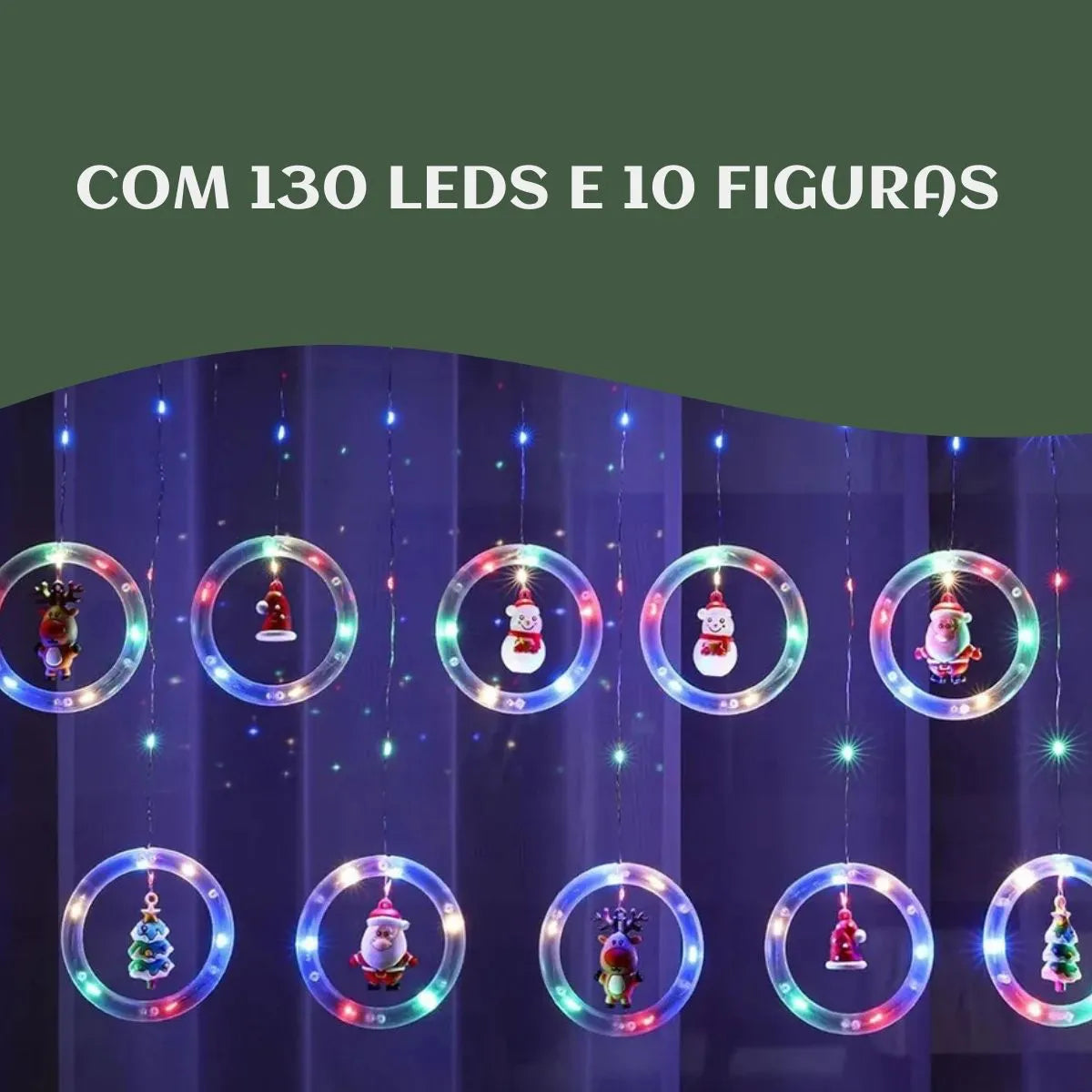 Pisca Cascata 130 Led IP65 Prova De Água 3,0m Cortina Varal Figura Decoração Natal Varal LuvinCo Bivolt