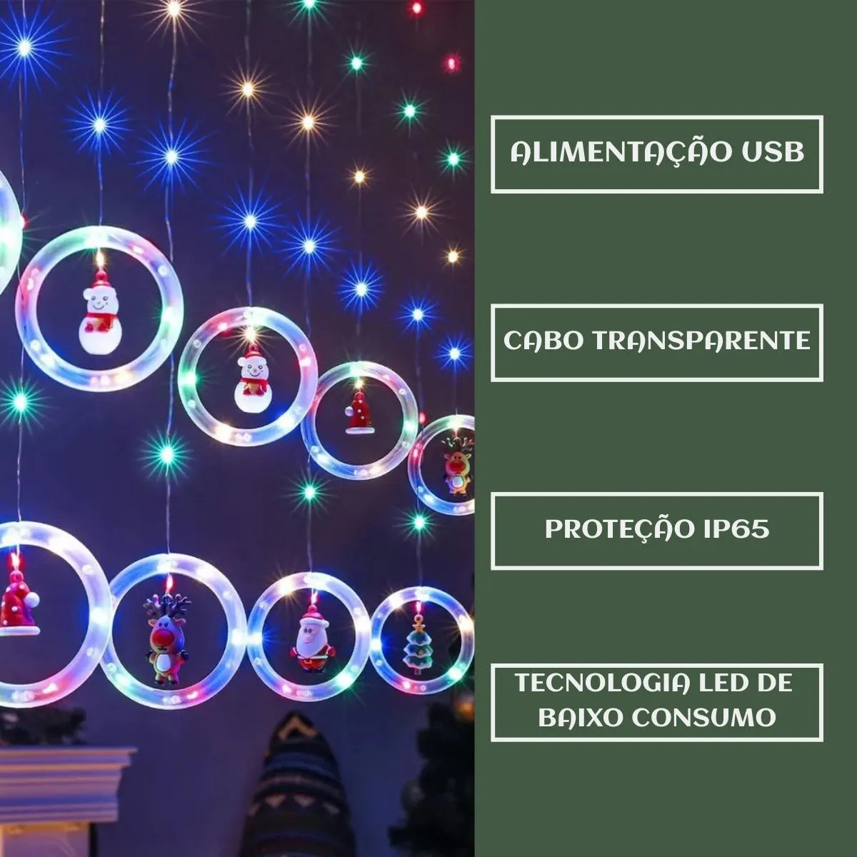 Pisca Cascata 130 Led IP65 Prova De Água 3,0m Cortina Varal Figura Decoração Natal Varal LuvinCo Bivolt