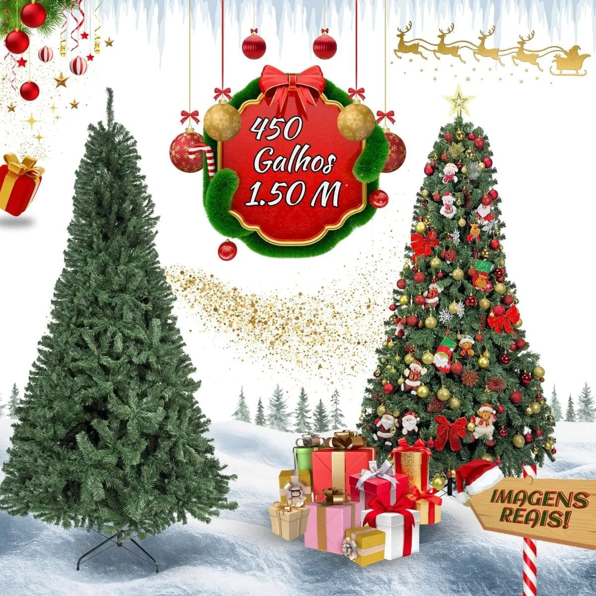 Árvore De Natal Pinheiro Canadense Luxo 1,50m 450 Galhos Tradicional Verde Imperial Premium Grande Cheia Luvinco