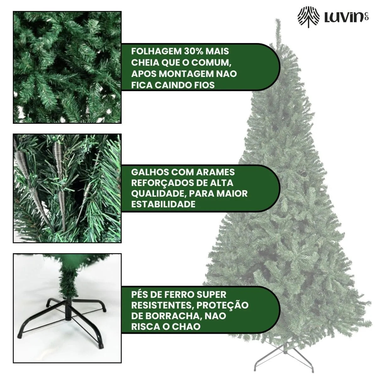 Árvore De Natal Pinheiro Canadense Luxo 1,80m 800 Galhos Tradicional Verde Imperial Premium Grande Cheia Luvinco