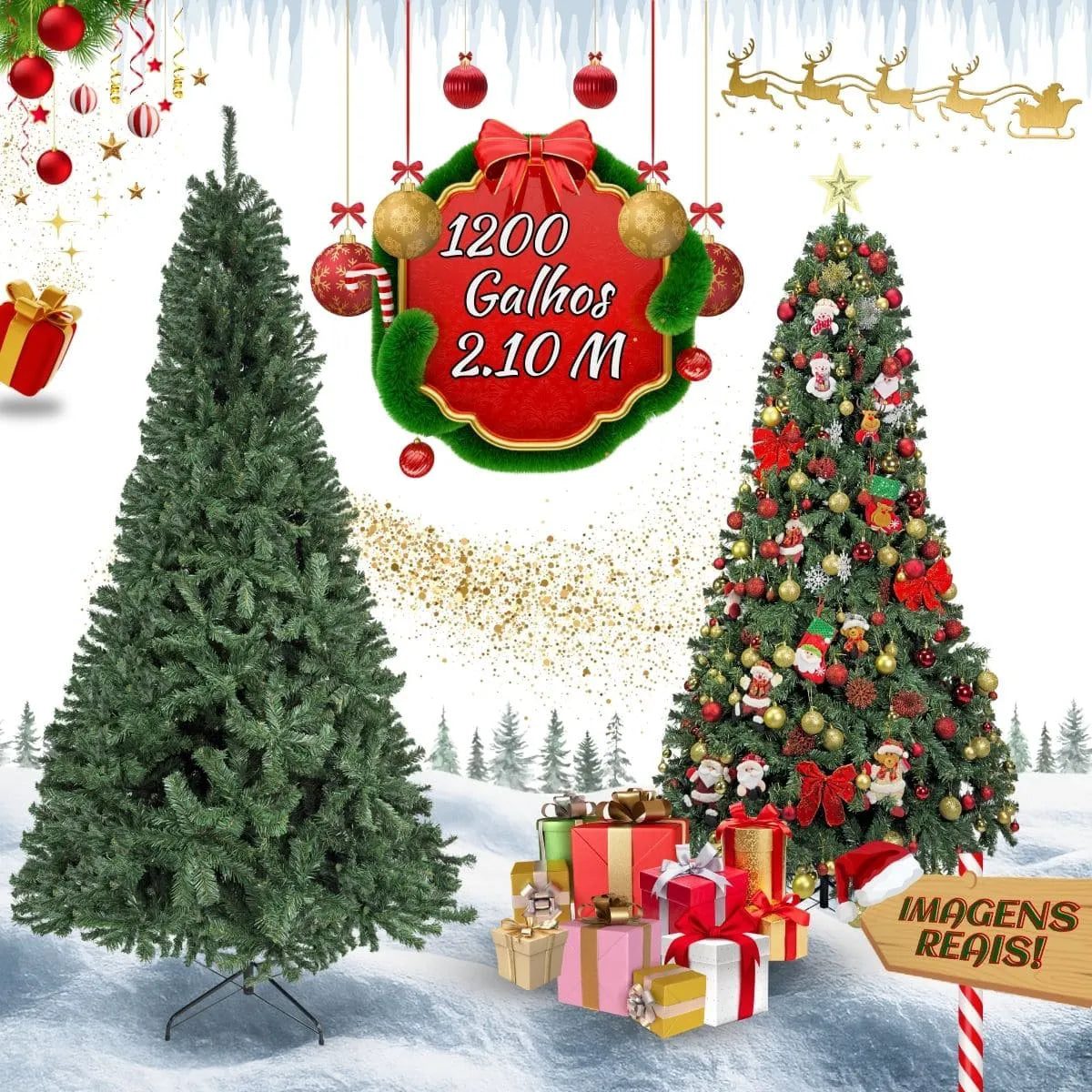 Árvore De Natal Pinheiro Canadense Luxo 2,10m 1200 Galhos Tradicional Verde Imperial Premium Grande Cheia Luvinco