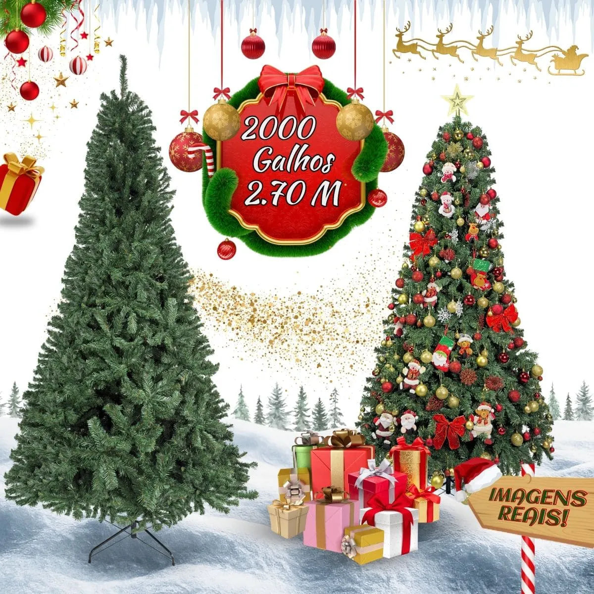 Árvore De Natal Pinheiro Canadense Luxo 2,70m 2000 Galhos Tradicional Verde Imperial Premium Grande Cheia LuvinCo