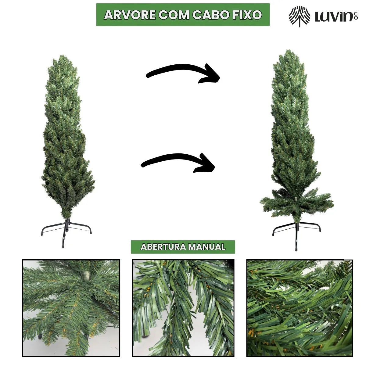 Árvore Natal Slim 1,80m 600 Galhos Pinheiro Tradicional Fina Luxo Cheia Luvinco