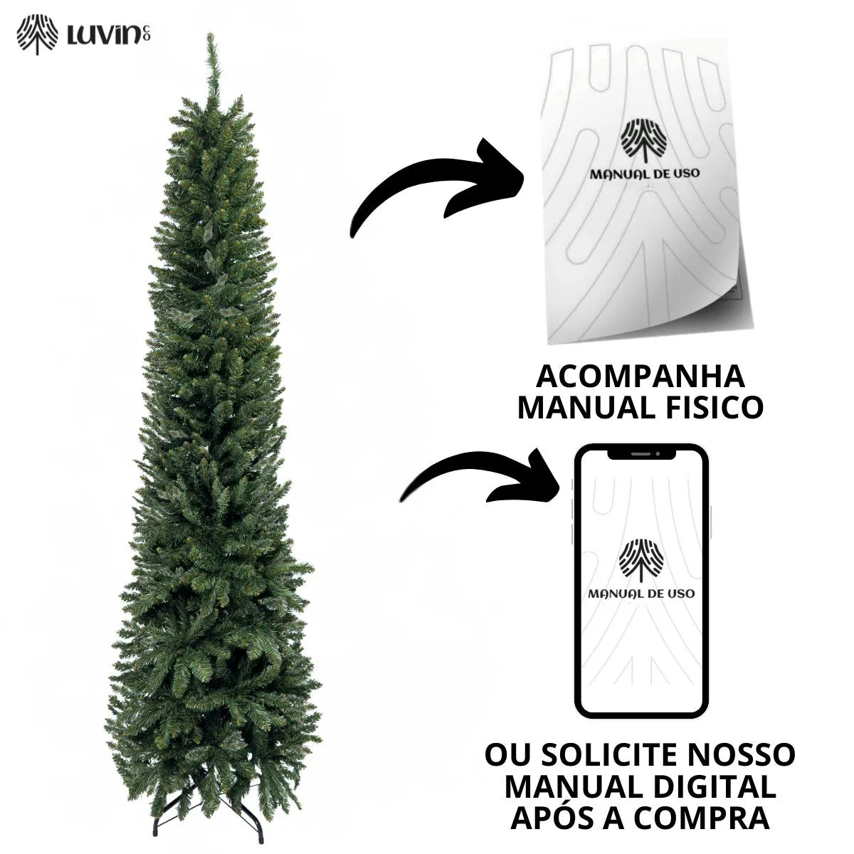Árvore Natal Slim 1,80m 600 Galhos Pinheiro Tradicional Fina Luxo Cheia Luvinco