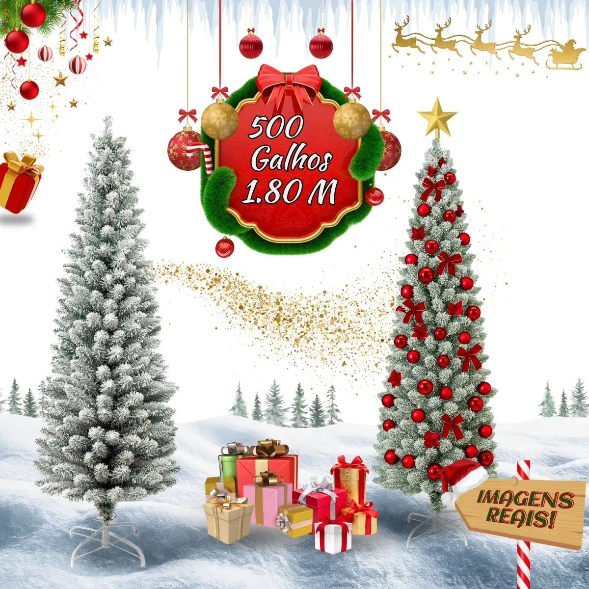 Árvore Natal Slim Nevada 1,80m 500 Galhos Pinheiro Tradicional Fina Luxo Cheia Luvinco