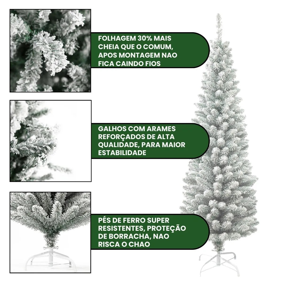 Árvore Natal Slim Nevada 2,10m 700 Galhos Pinheiro Tradicional Fina Luxo Cheia Luvinco